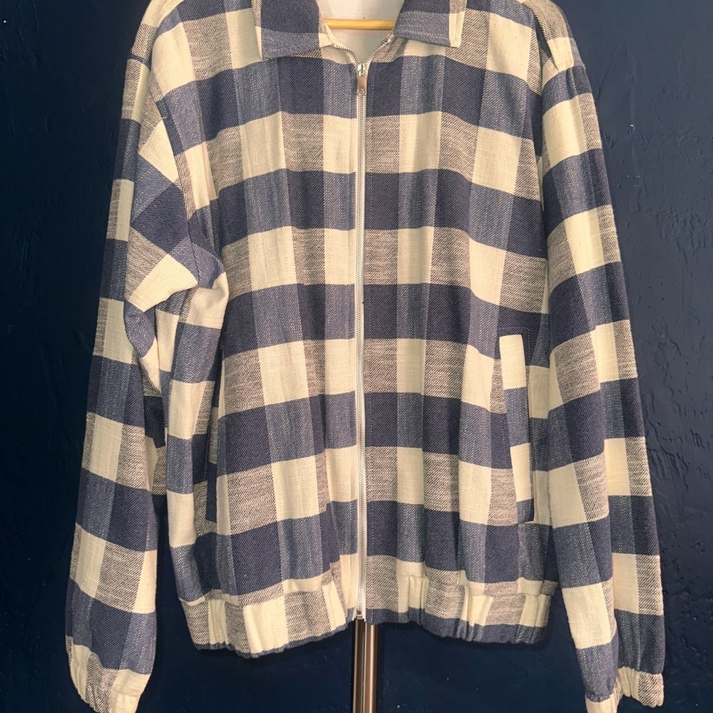 Zara Blue and White Checkered Lightweight Jacket